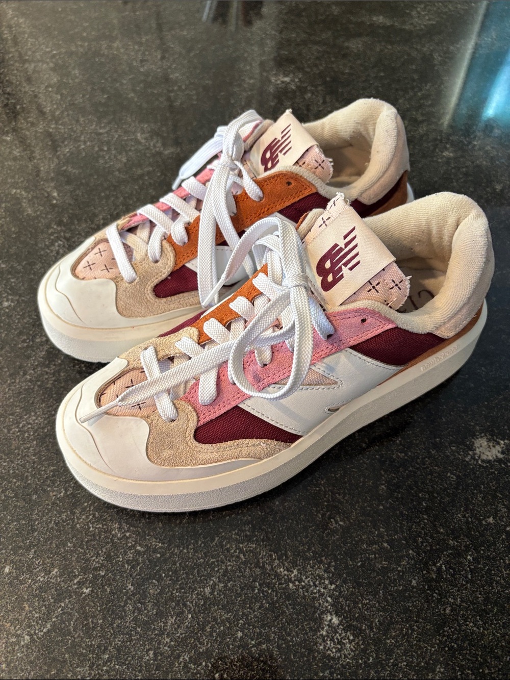 New Balance Women's Pink, Maroon & Tan Retro-Style Sneakers